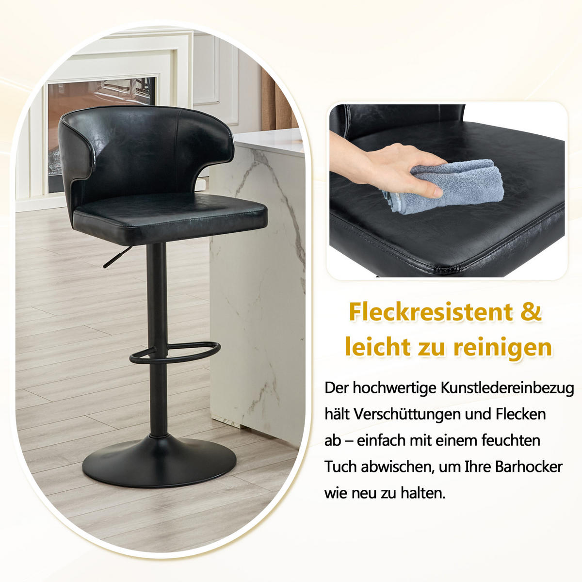 BARHOCKER mit Lehne, höhenverstellbar, 360° drehbar, Schwarz - Schwarz, Kunststoff (45/110/49.7cm) - MIVRAY