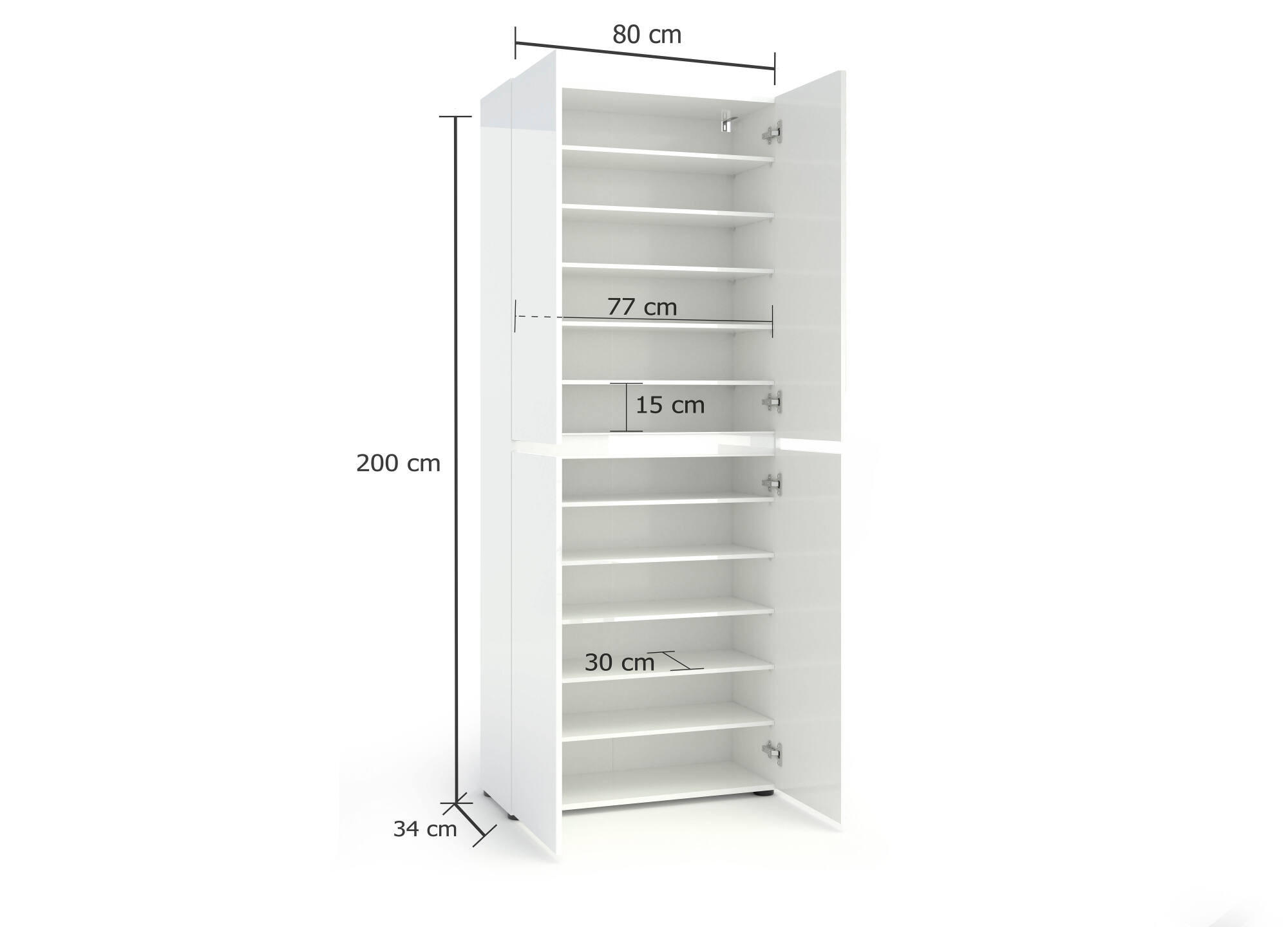 SCHUHSCHRANK Glänzendes Weiß 34/80/200 cm - Weiß, Holzwerkstoff (80/200/34cm) - DMORA