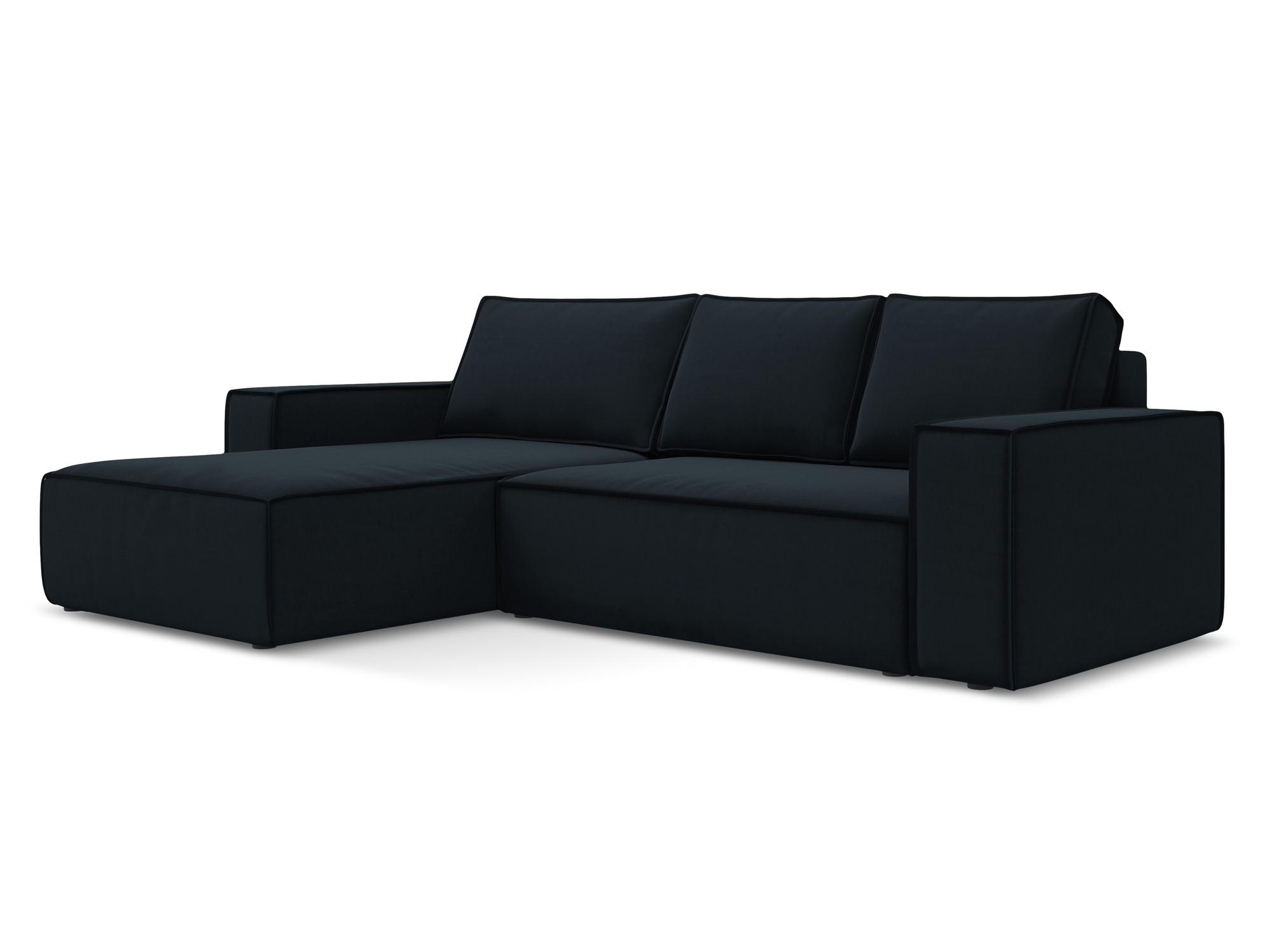 ECKSOFA mit Schlaffunktion Samt Stoff Blau - Blau/Schwarz, Kunststoff/Textil (185/290cm) - Makamii
