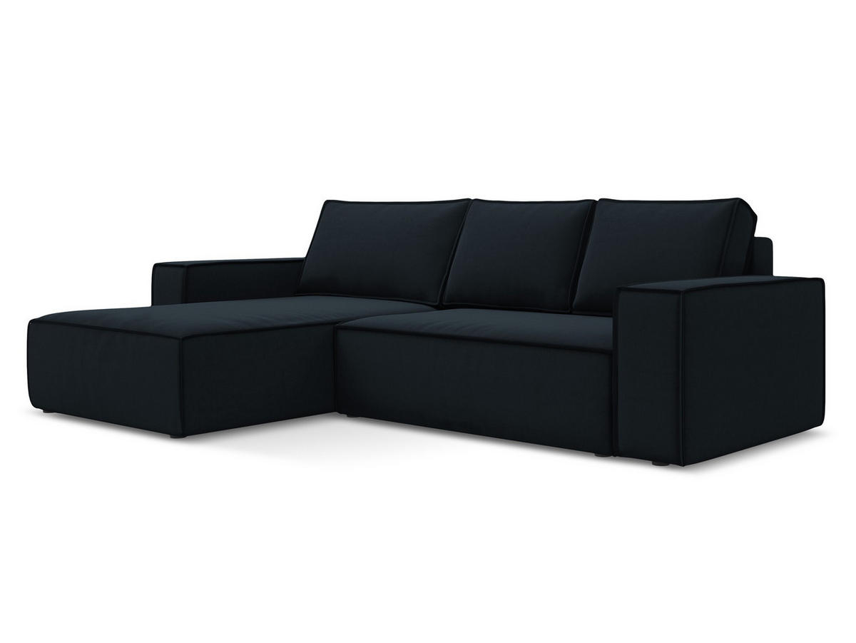 ECKSOFA mit Schlaffunktion Samt Stoff Blau - Blau/Schwarz, Kunststoff/Textil (185/290cm) - Makamii
