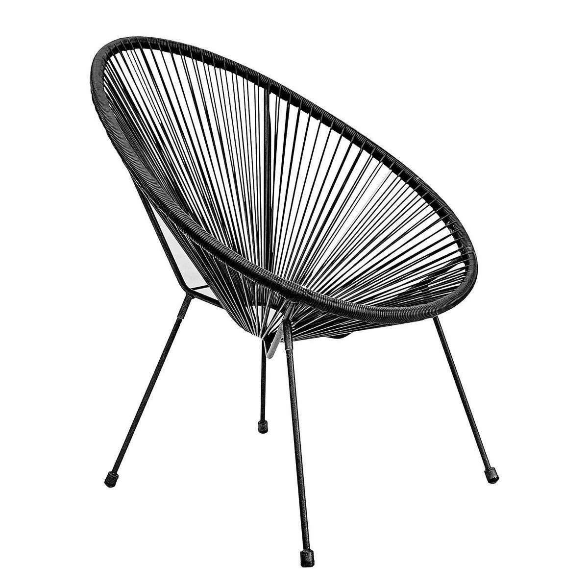 SITZGRUPPE - Stahl / Polyrattan - 3-teilig - Schwarz, Naturmaterialien/Glas - home24