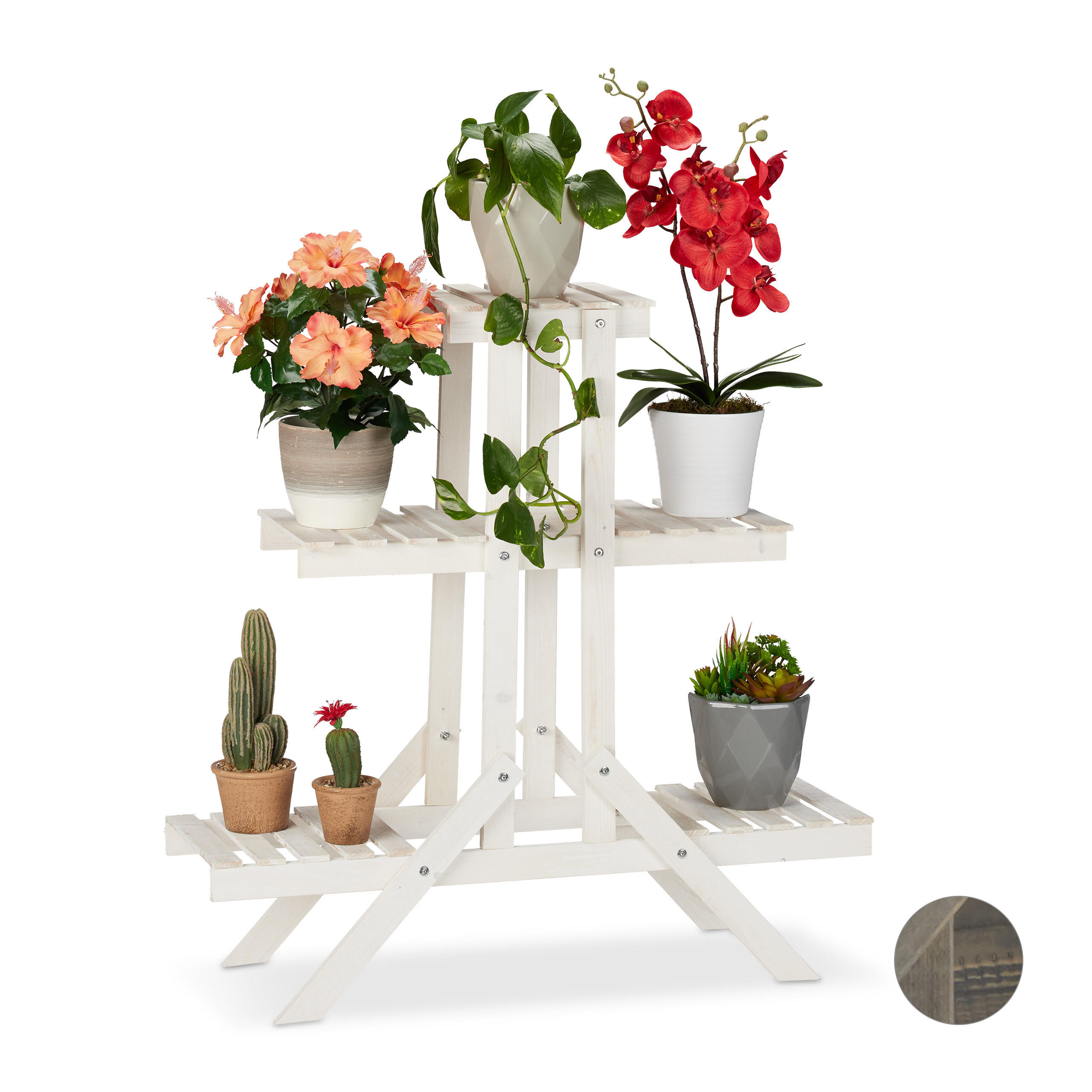 BLUMENTREPPE - Weiß, Holz (83/83/28cm) - Relaxdays