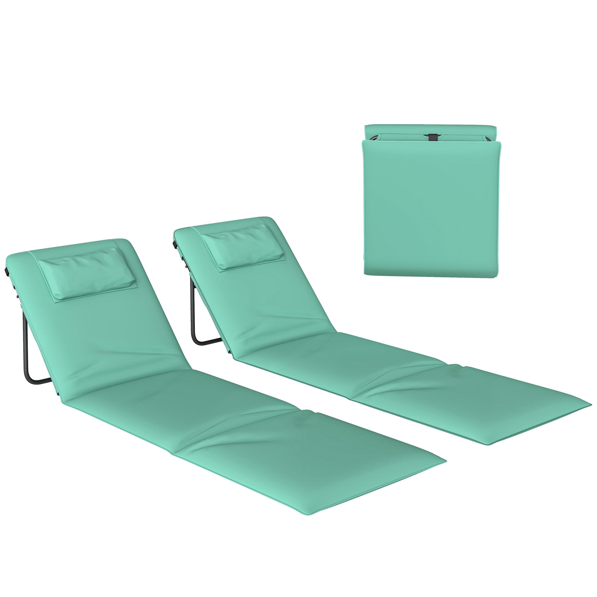 SONNENLIEGE Set mit 2 faltbaren Strandmatten 146 x 50 x 2 cm ,Grün - Grün, Metall (50/2/146cm) - Vallsero