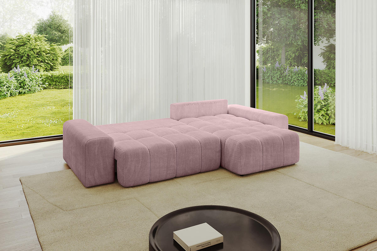 ECKSOFA Ottomane rechts ENIL-L 297x189x68 Rosa Cord - Rosa, Holzwerkstoff/Kunststoff (189/297cm) - ALTDECOR