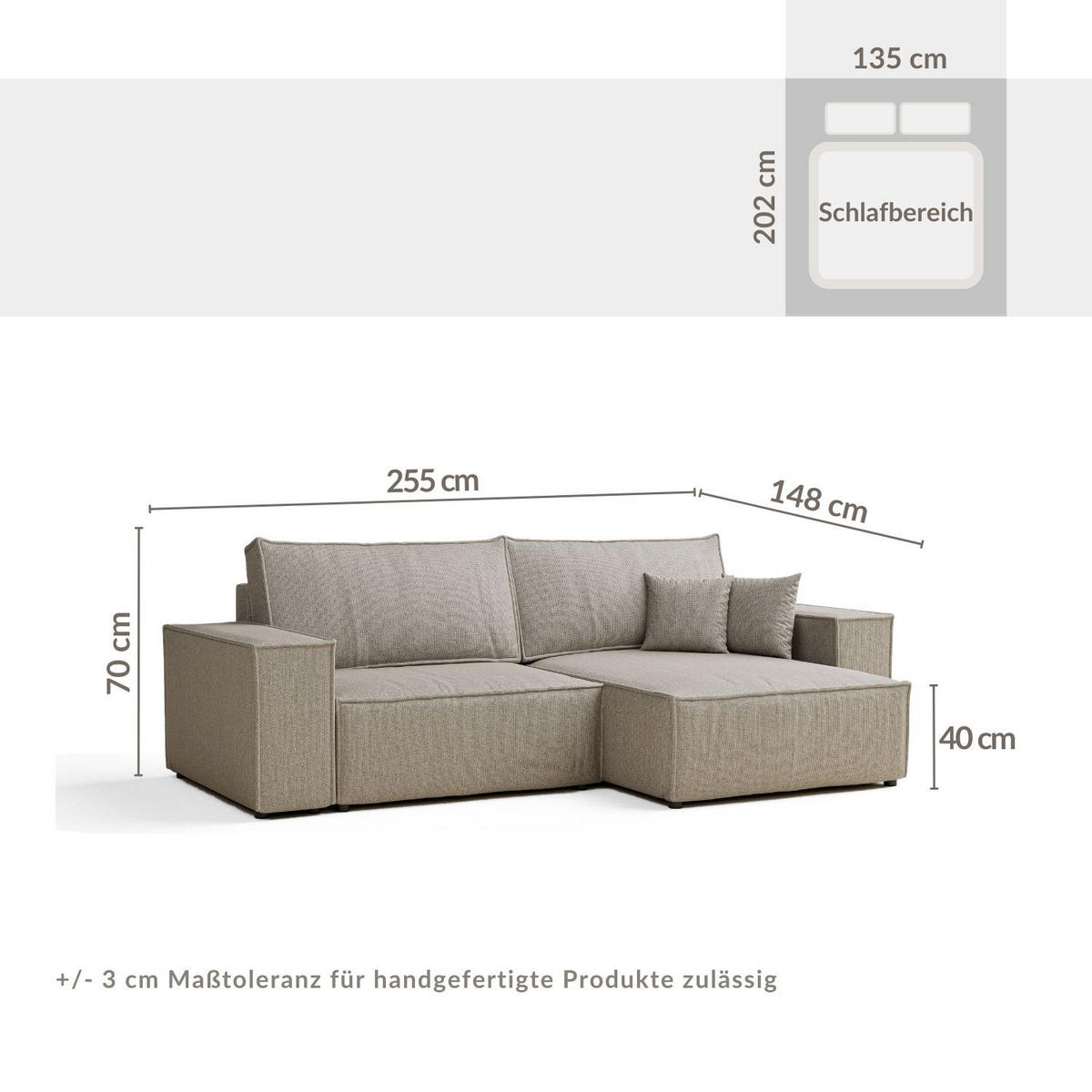 ECKSOFA MIT SCHLAFFUNKTION Zaya Hellgrau Webstoff - Hellgrau/Schwarz, Holz/Holzwerkstoff (255/148cm) - Maison de Reve