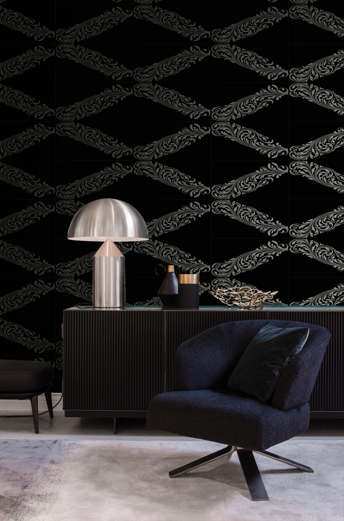 TAPETE Ornamente 53 cm x 10.05 m - Schwarz, Papier (53/1000cm) - Origin Wallcoverings