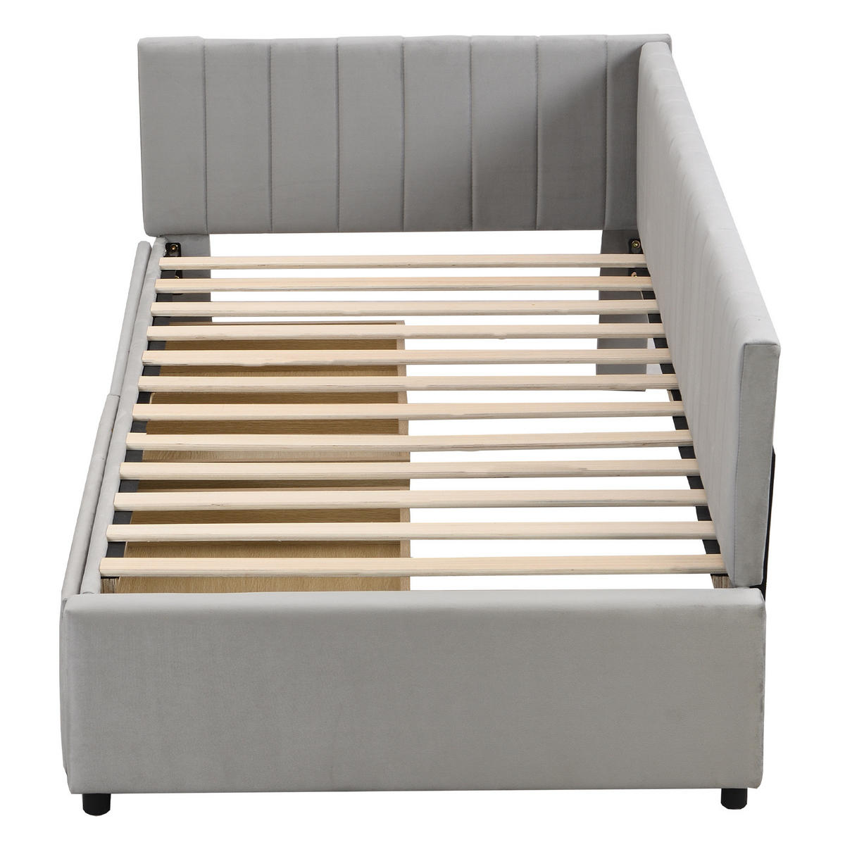 ČALOUNĚNÁ postel 90/200 cm šedá z látky se dvěma úložnými zásuvkami a lamelovým roštem - šedá, kůže (90/200cm) - OKWISH