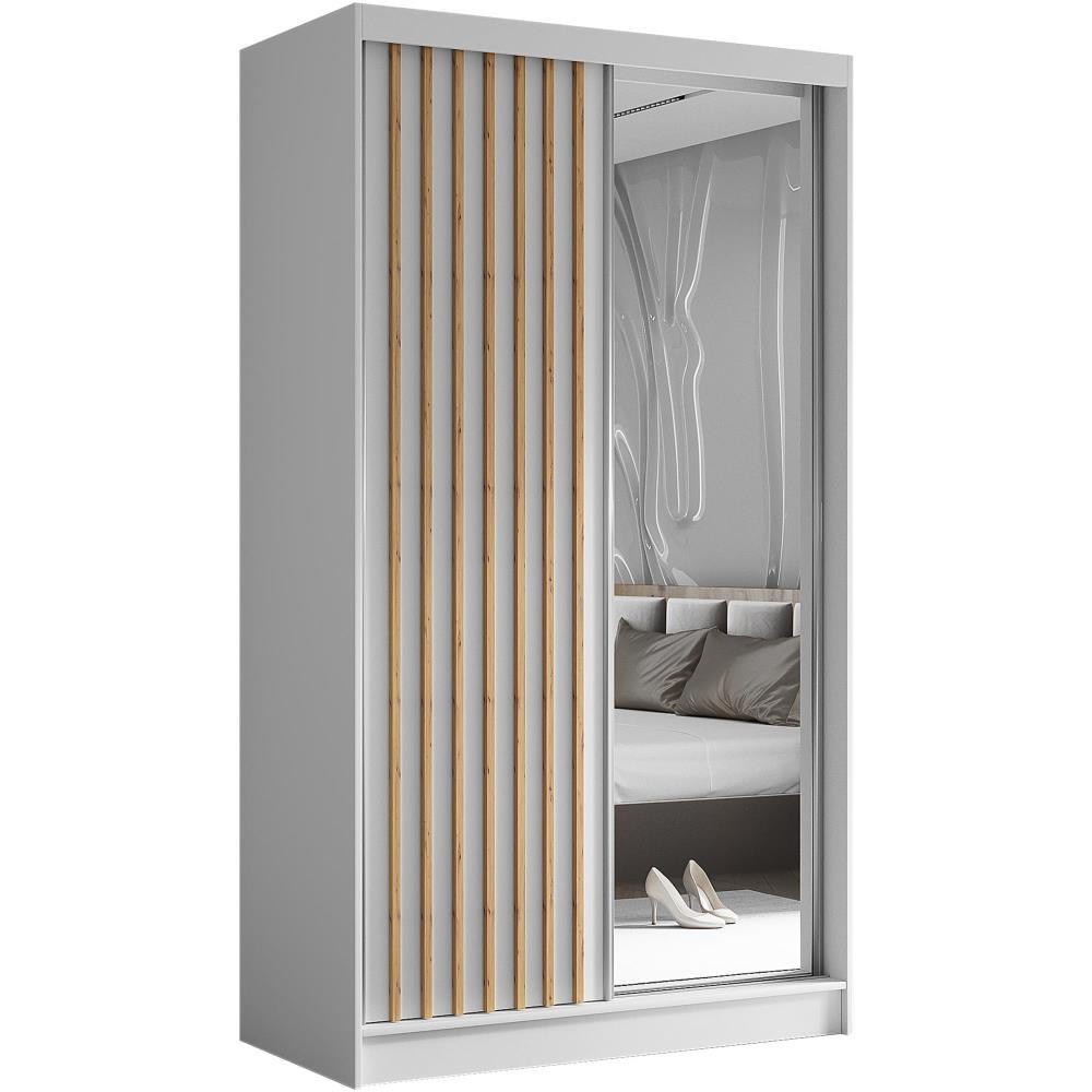 SCHWEBETÜRENSCHRANK Helix 120/216/61 weiß+eiche artisan mit Schubladeneinsätze - Weiß/Eiche Artisan, Holzwerkstoff (120/216/61cm) - Beautysofa
