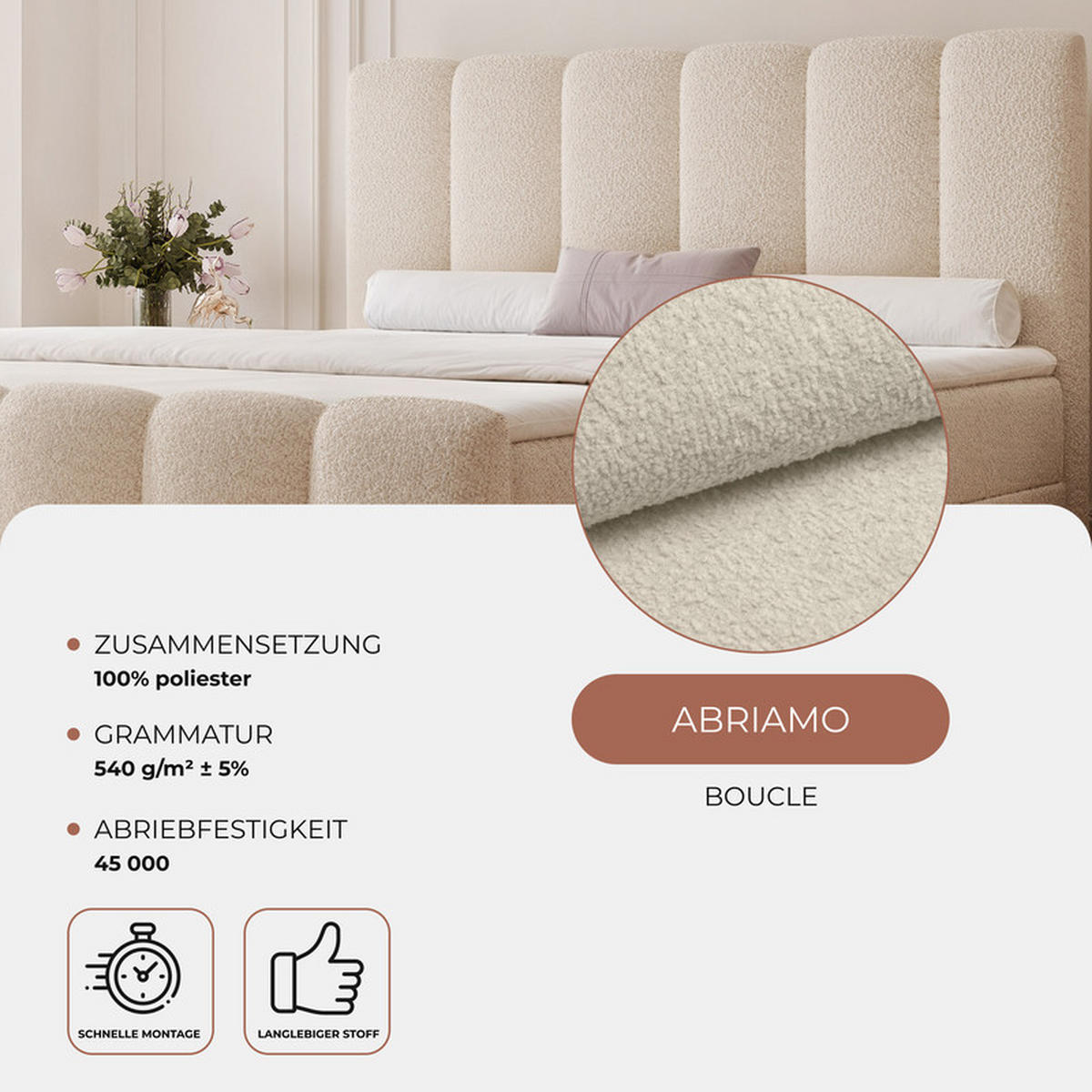 BOXBETT FERRERO 160/200 cm, in Beige, mit Matratze - Beige, Textil (160/200cm) - Idohome