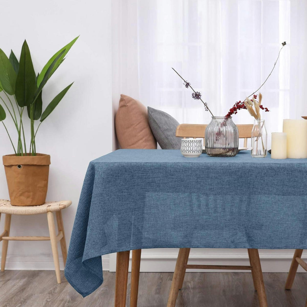 TISCHDECKE Lotuseffekt Leinenoptik 130 x 220 cm Blau - Blau, Textil (220/130/1cm)