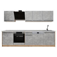 KÜCHENZEILE R-Line, Beton/Goldkraft Eiche, 280 cm Arbeitsplatte Marmor - Honigeiche/Grau, Holzwerkstoff (280/206.8/60cm) - Vicco