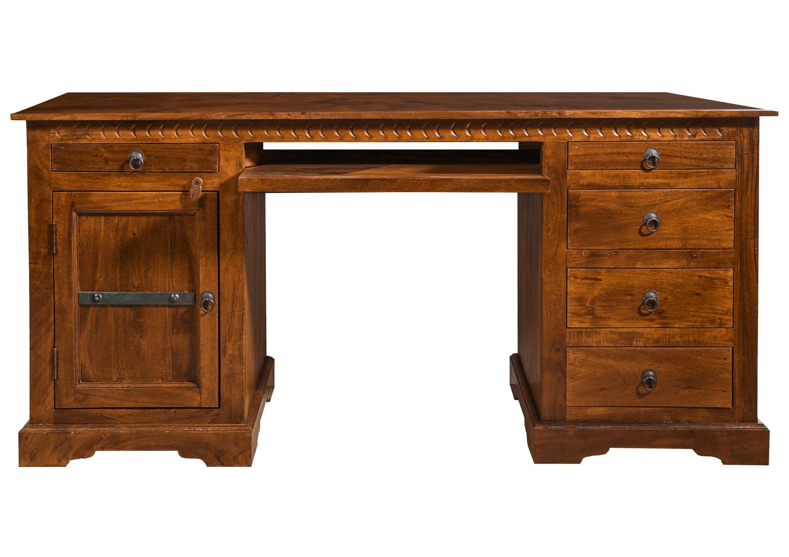 SCHREIBTISCH Akazie 158x54x76 honig lackiert OXFORD #0522 - Braun, Holz (54/158/76cm) - Massivmoebel24