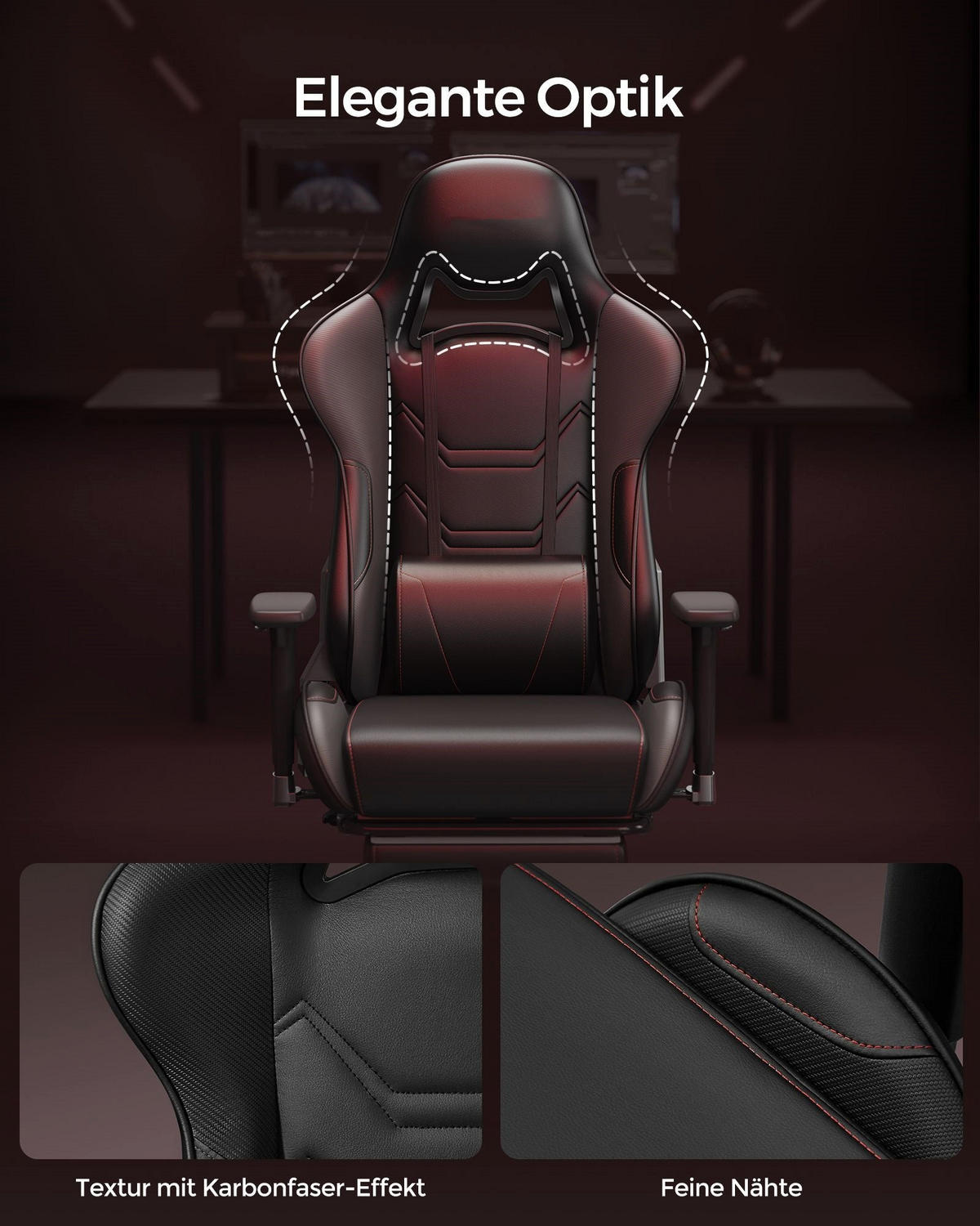 GAMING-STUHL GABORONE - Schwarz, Kunststoff (65/35/83cm) - Hansiro