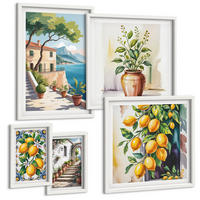 BILDER SET 5er Set - 50x50 cm & 20x30 cm & 40x60 cm Weißer Rahmen - Zitrusbaum im Fenster am Meer - Weiß, Kunststoff (40/60cm) - TULUP