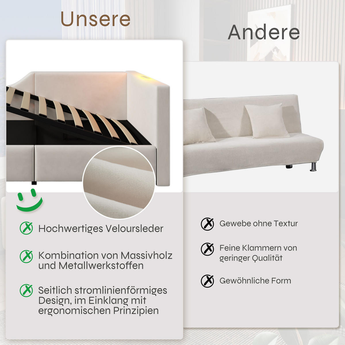 POLSTERBETT 90/190 cm Beige aus Samt mit Stauraum - Beige, Textil (90/190cm) - OKMYHOME