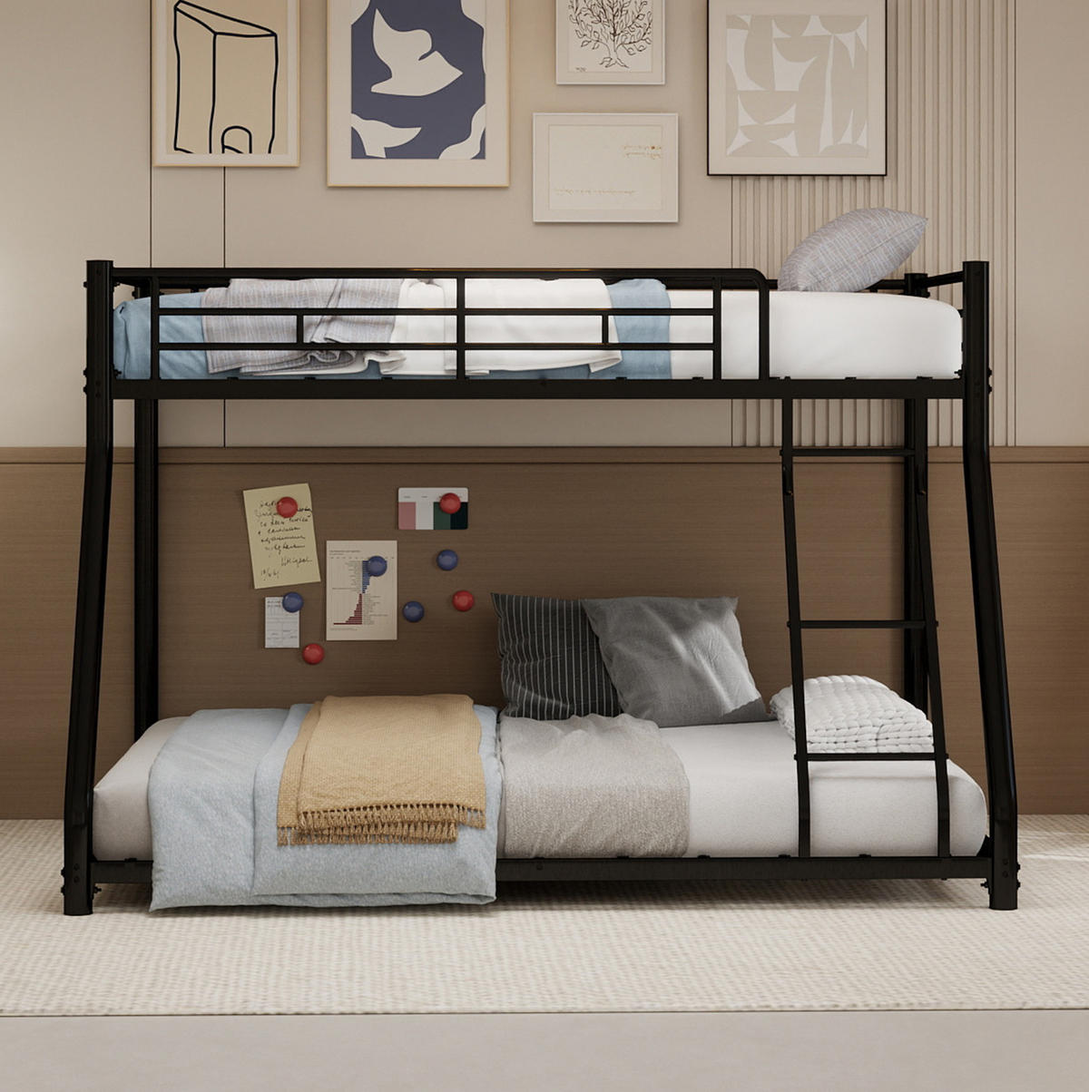 ETAGENBETT 140/180 cm schwarz aus Eisen mit Leiter - Schwarz, Metall (140/200cm) - OKWISH