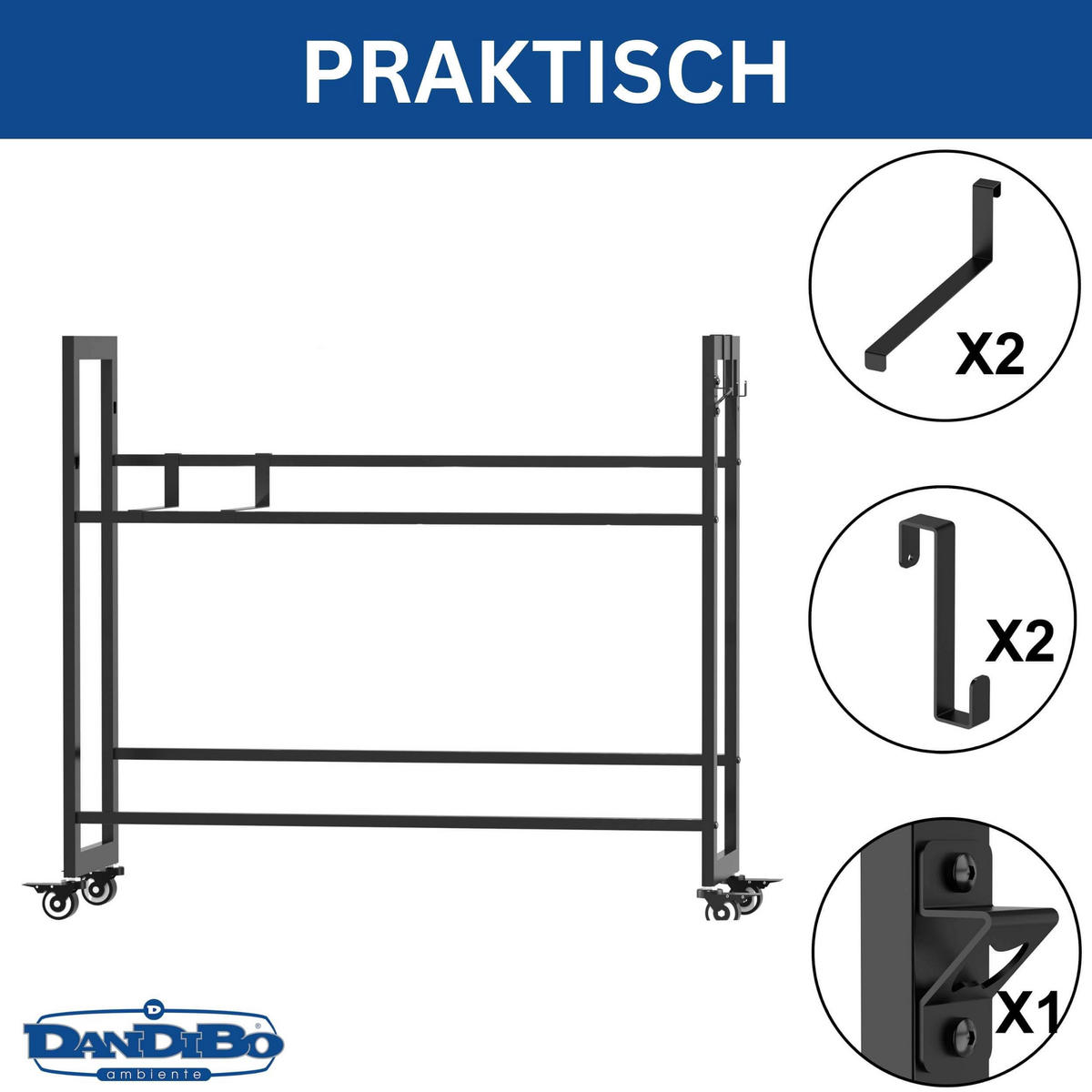 GETRÄNKEKISTENREGAL 6 Kisten mit Gitter Haken Rollen Metall Schwarz - Schwarz, Metall (110/97/32cm) - DanDiBo