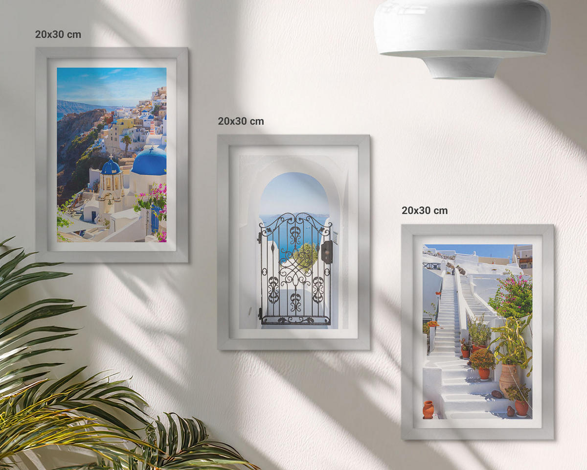 BILDER SET 3er Set - 20x30 cm Silberner Rahmen - Santorini-Architektur Oia - Silberfarben, Kunststoff (20/30cm) - TULUP