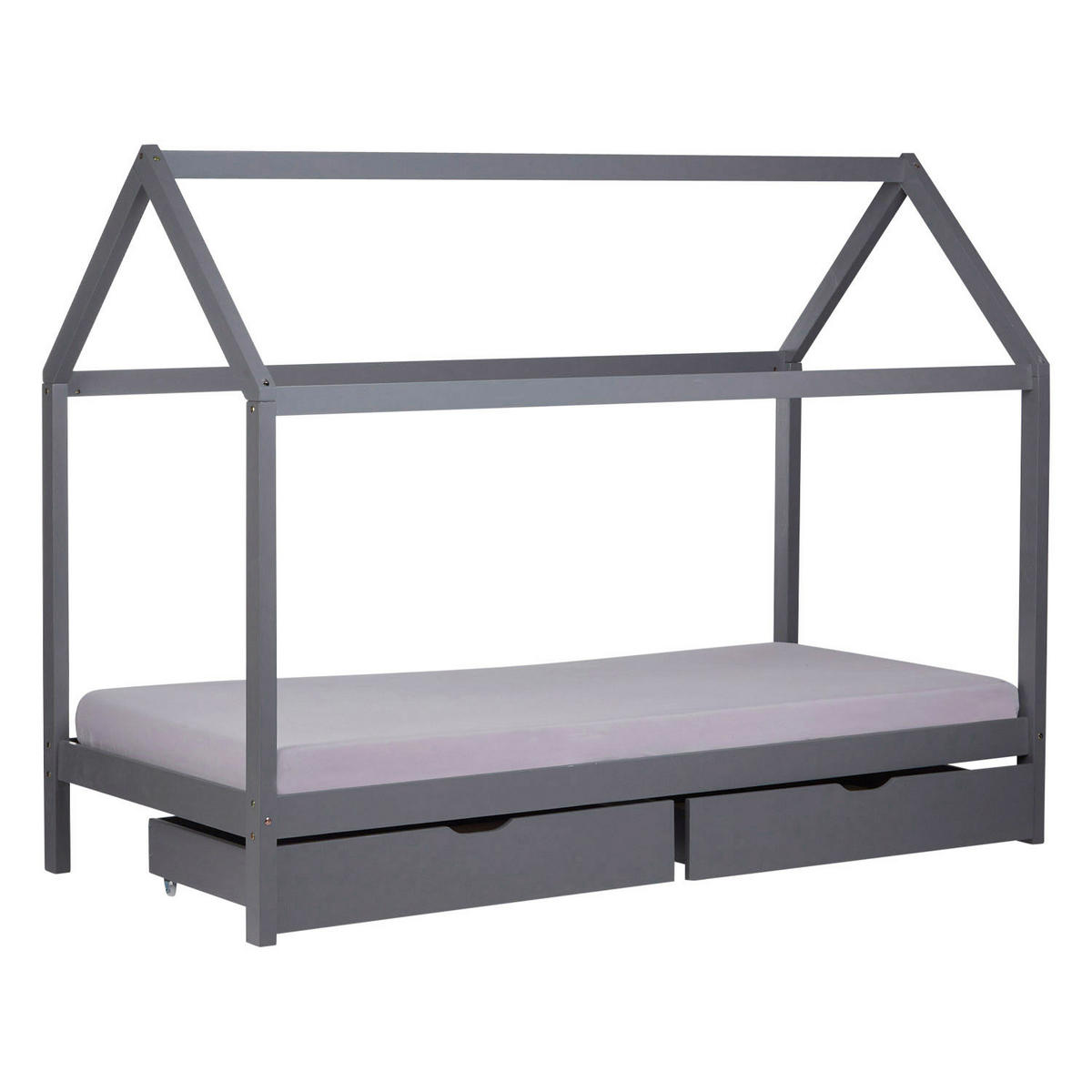 HAUSBETT mit Matratze mit Stauraum 90/200 cm Grau - Grau, Holz (206/160/98cm) - Homestyle4u