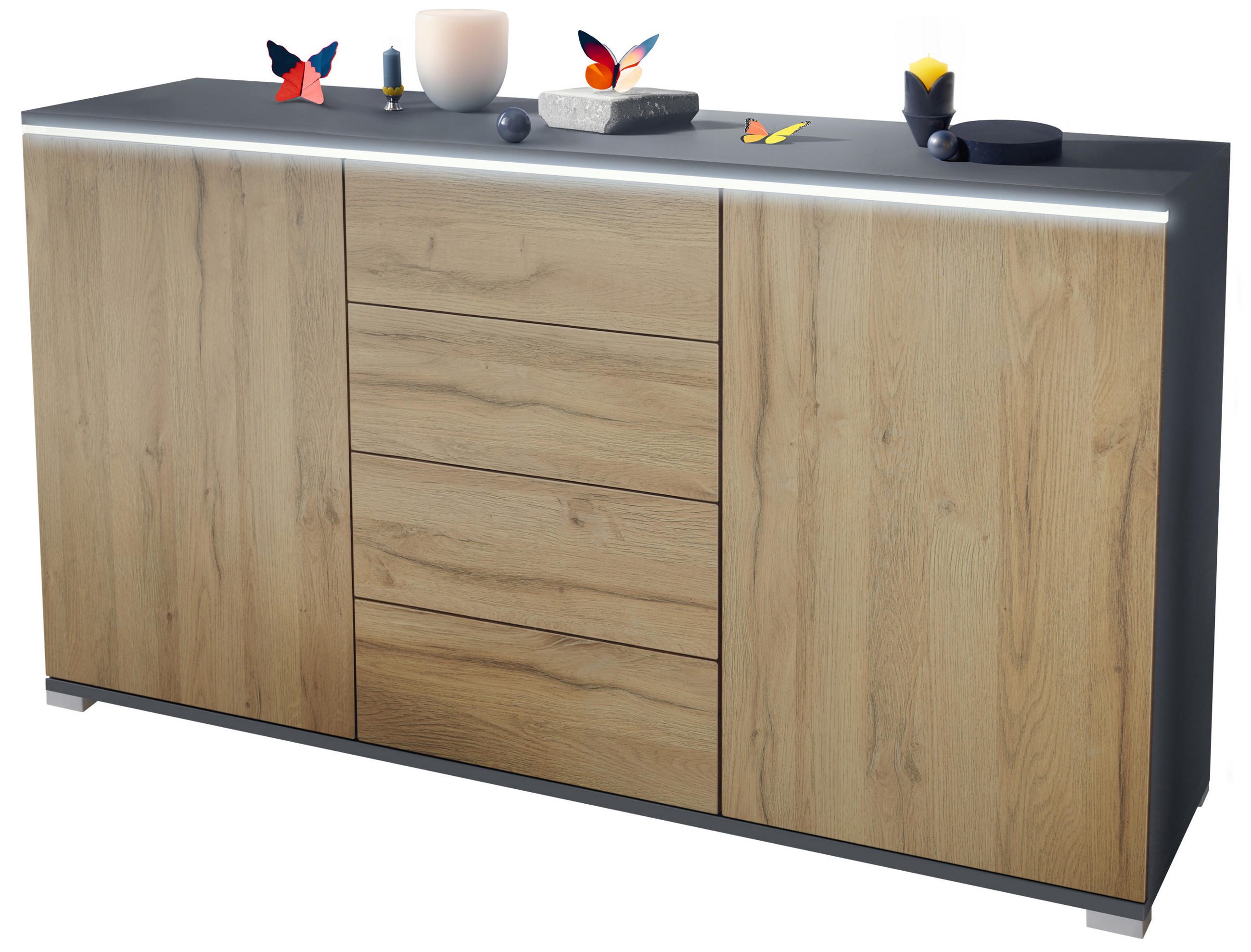 Vladon SIDEBOARD Eiche 139cm × 35cm × 76cm