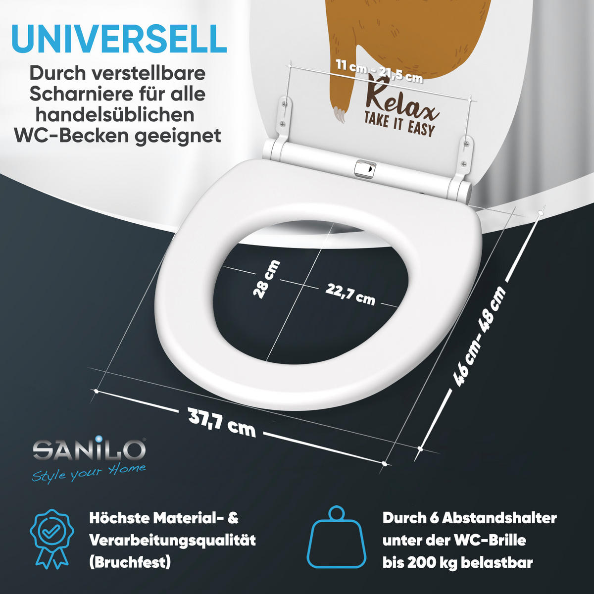 WC-SITZ mit Absenkautomatik & Top Fix Faultier - Braun, Holzwerkstoff (37.7/5.5/48cm) - Sanilo