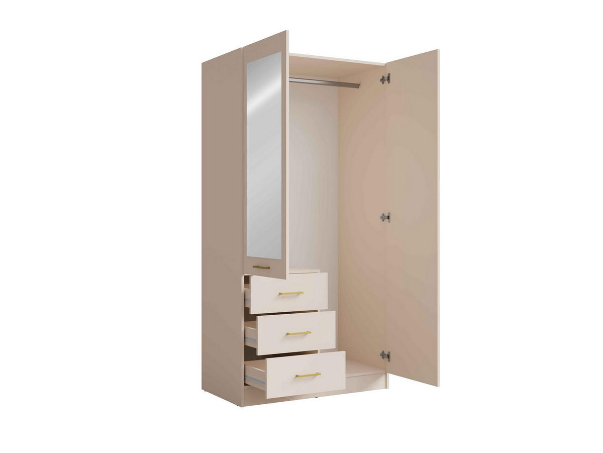 DREHTÜRENSCHRANK NEVARIS 101/200,5/58cm 2-türig mit Spiegel Sandbeige - Sandfarben, Holzwerkstoff (101/200.5/58cm) - MASSENO