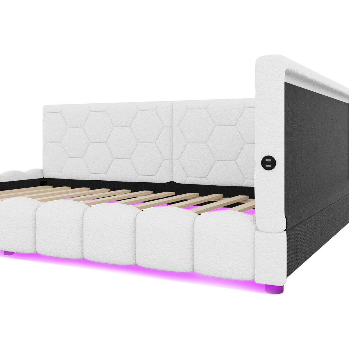 POLSTERBETT aus Vliesimitat 140x200 cm in Weiß mit LED & USB/Typ-C - Weiß, Textil (140/200cm) - Modfu
