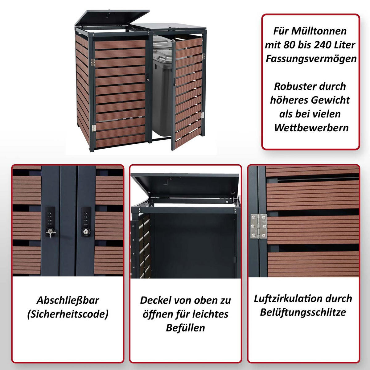 2ER-/4ER-MÜLLTONNENVERKLEIDUNG Walnuss Dekor - Walnussfarben, Metall (140/119/102cm) - MCW