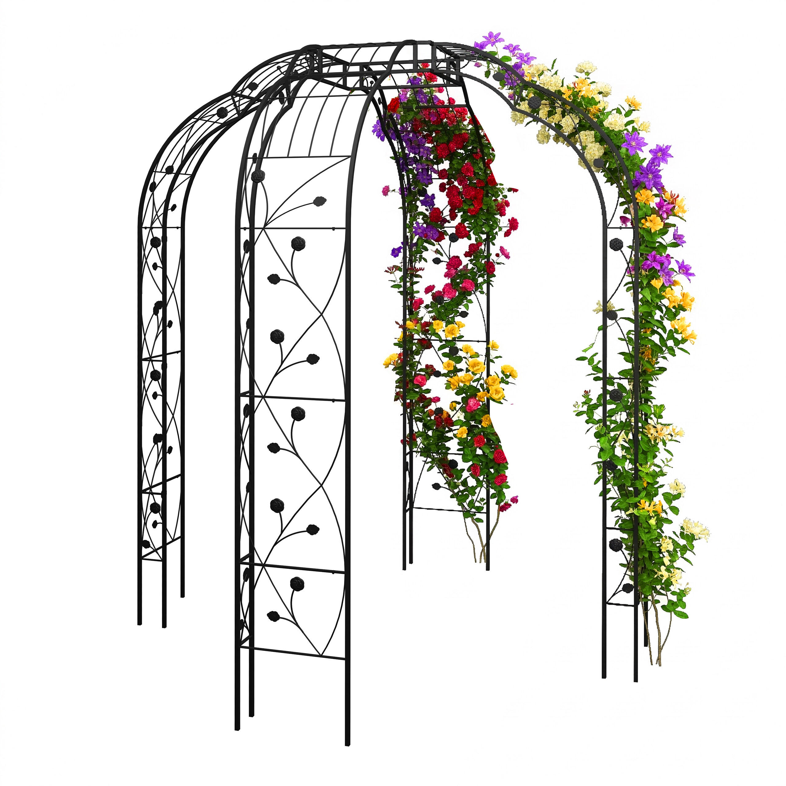 PAVILÓN ruží - čierna, kov (199/250/199cm) - Relaxdays