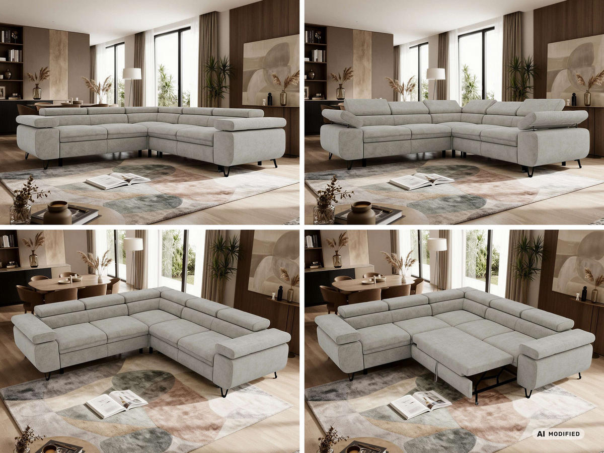 ECKSOFA QUADRO L - Hellgrau Stukture - Links Seite - Hellgrau/Schwarz, Textil/Metall (269/269cm) - MKS