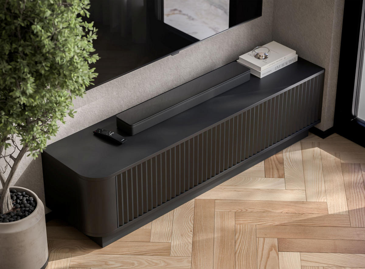 TV stolek Aurora černý matný 140 cm s podstavcem - černá, kompozitní dřevo (140/37/35cm) - Meble Lindner