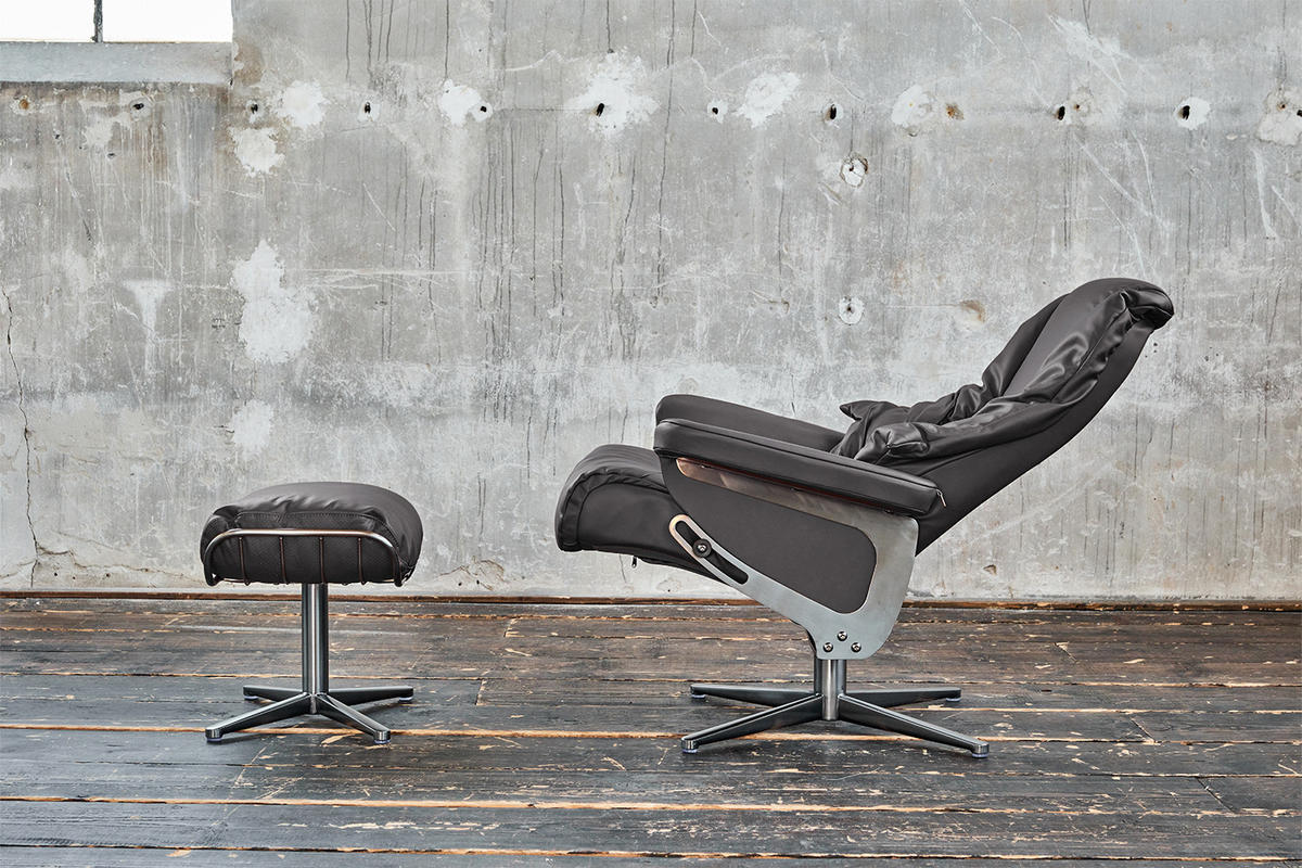 RELAXSESSEL MIT HOCKER MODO Grau Leder - Silberfarben/Grau, Leder/Metall (81/98/90cm) - KAWOLA