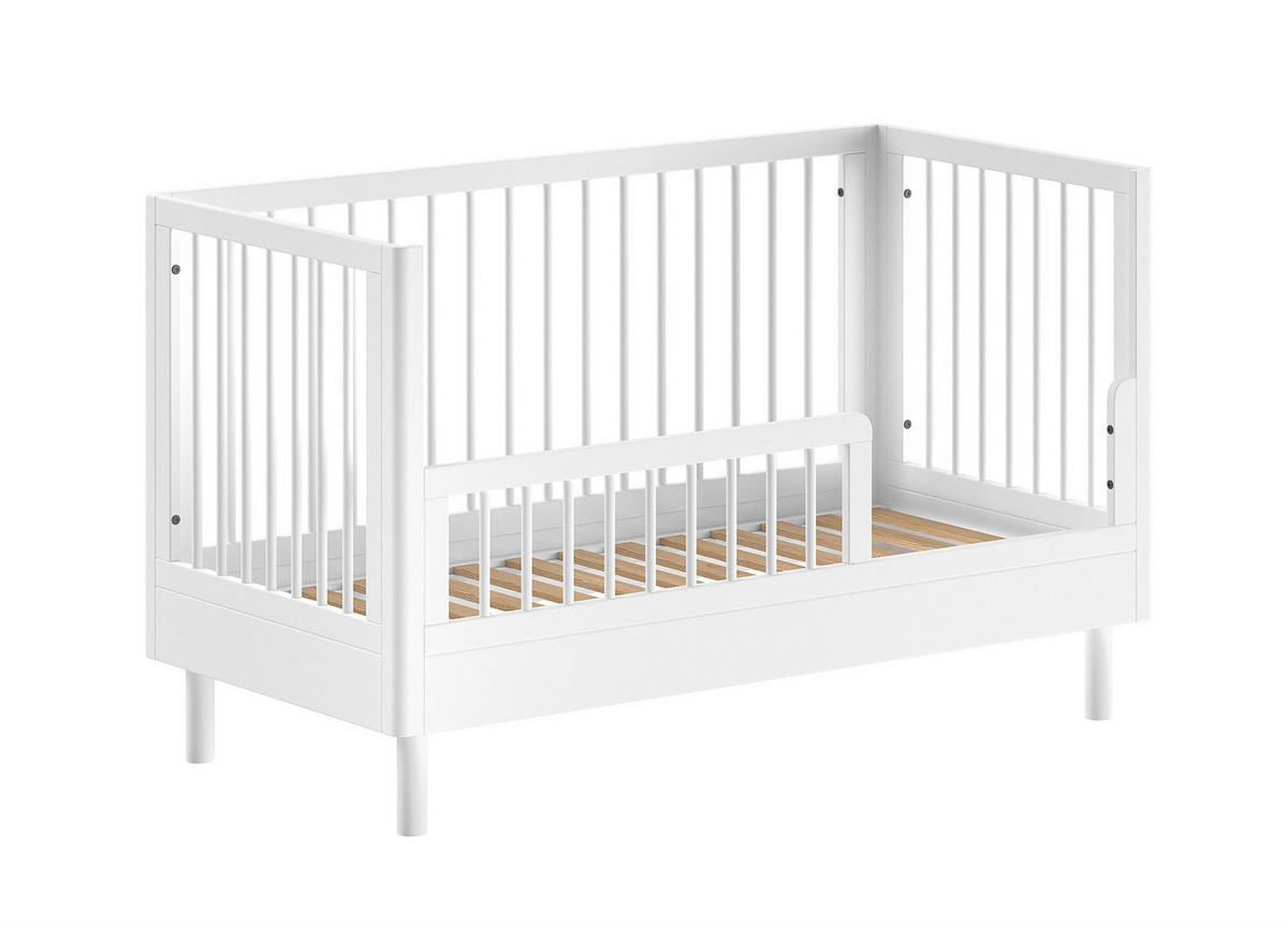 BABYBETT 70x140 Keeley Buche Weiß Holz Umbaubar Komfort Stabil - Weiß, Holz (70/140cm) - 58aufmkessel