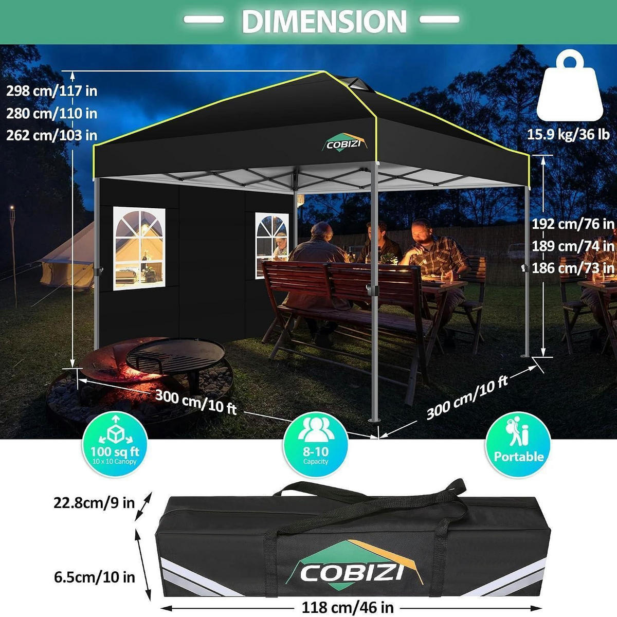 FALTPAVILLON 3 x 3 m Schwarz mit 4 Seitenwänden - Schwarz, Textil (300/298/300cm)