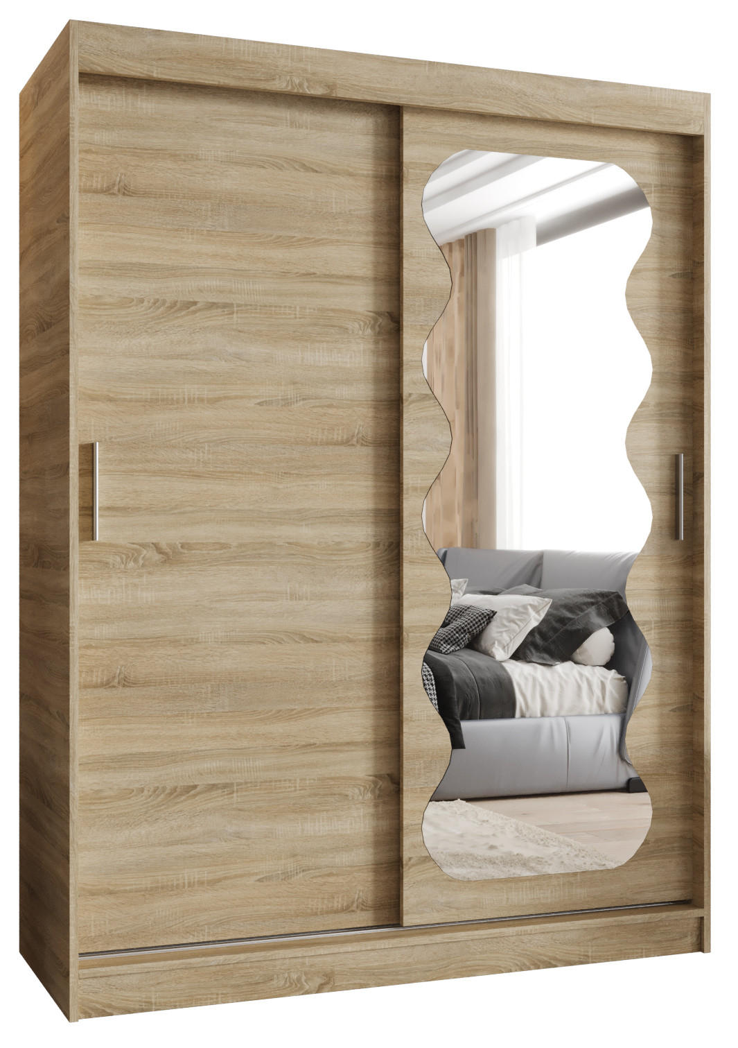 SCHWEBETÜRENSCHRANK 200/150/62 2-türig - Silberfarben/Sonoma Eiche, Holz (150/200/62cm) - MÖBEL KRYSPOL