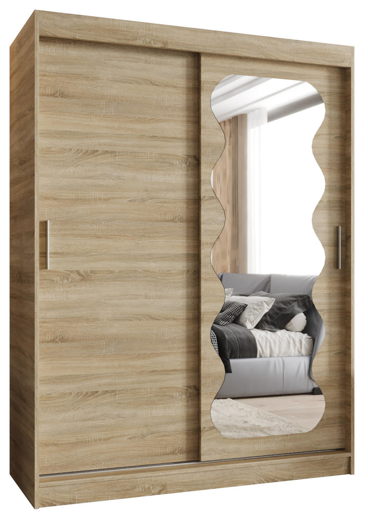 SCHWEBETÜRENSCHRANK 200/150/62 2-türig - Silberfarben/Sonoma Eiche, Holz (150/200/62cm) - MÖBEL KRYSPOL