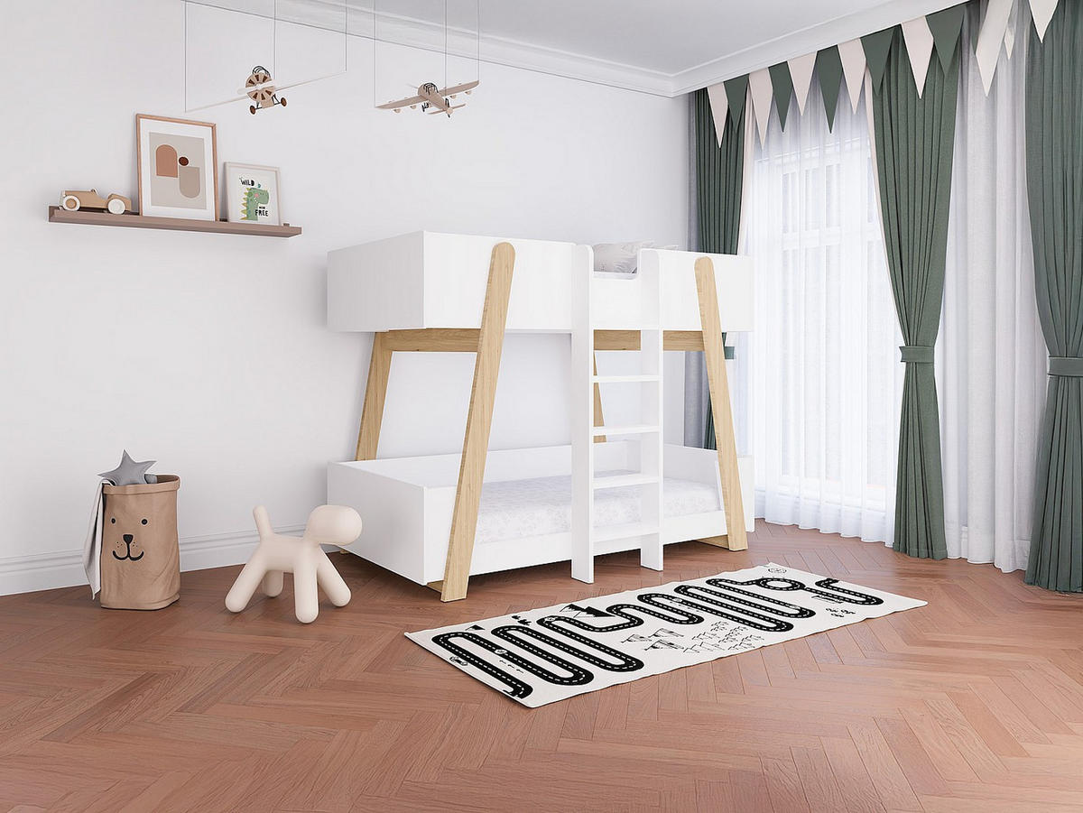 ETAGENBETT - 90 x 190 cm - Weiß und Natur - CORODELA - Naturfarben, Holz (96.3/196cm) - Vente-Unique