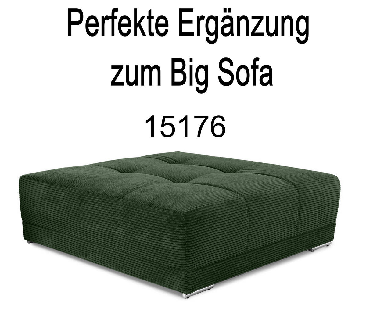 BIG-SOFA Federkern B306/T134/H86 cm, Liegefläche 120x240 cm, Cord Grün / 15172 - Chromfarben/Grün, Textil/Metall (306/86/134cm) - luma-home