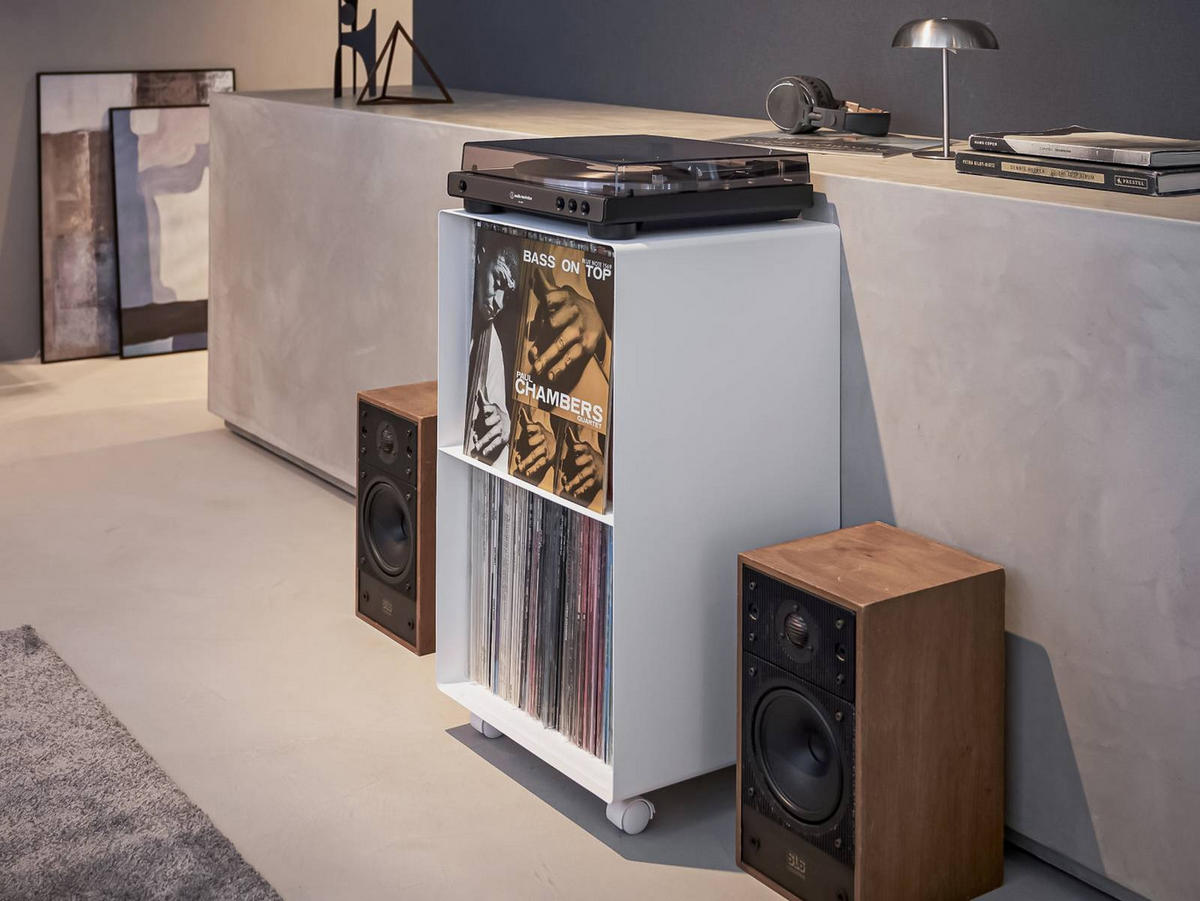 SCHALLPLATTENREGAL Tower weiß 40/73/38 cm - Weiß, Metall (40/74/38cm) - Yamazaki