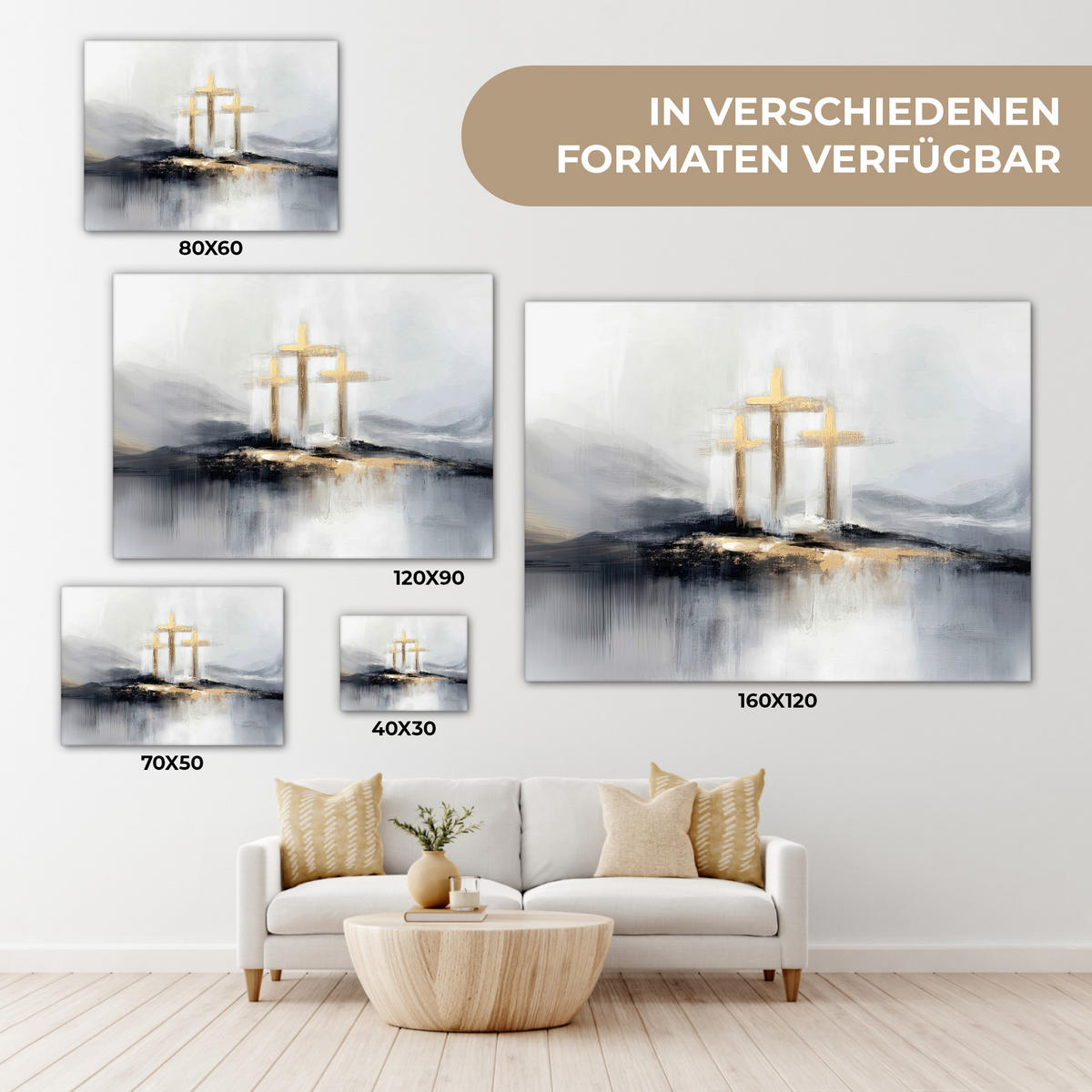LEINWANDBILD Abstrakt - Malerei - Christentum - Kreuz Wandbild 40x30 cm - Weiß, Textil (40/30cm) - MuchoWow