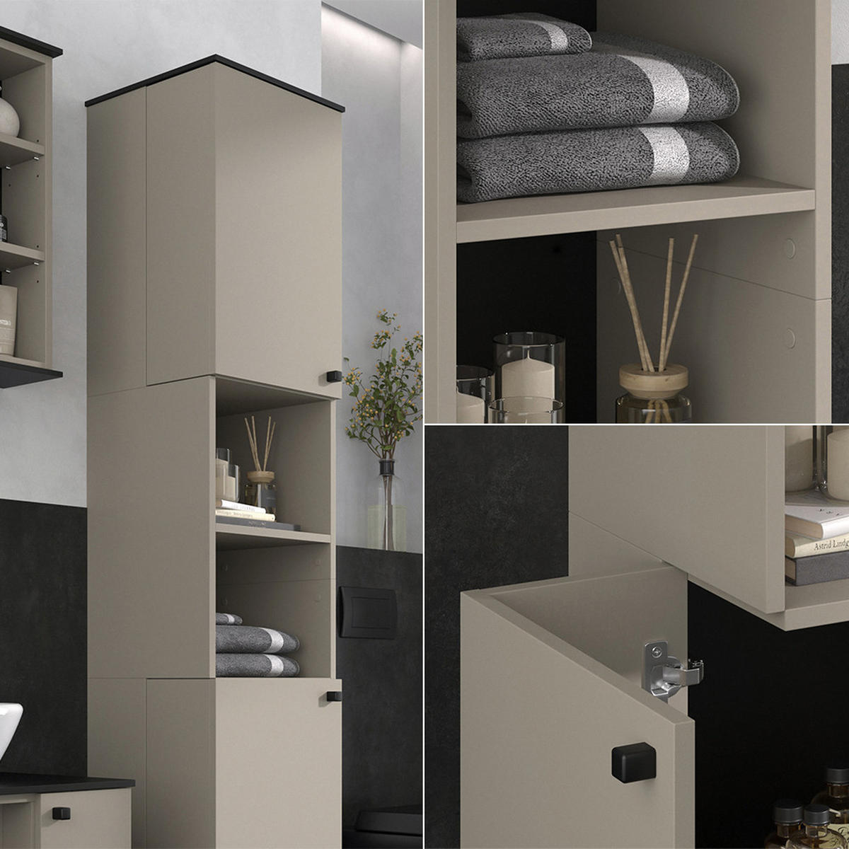 BADSCHRANK Joli Greige 37 x 192 cm mit 2 Türen - Greige, Holzwerkstoff (37/192/34cm) - Vicco