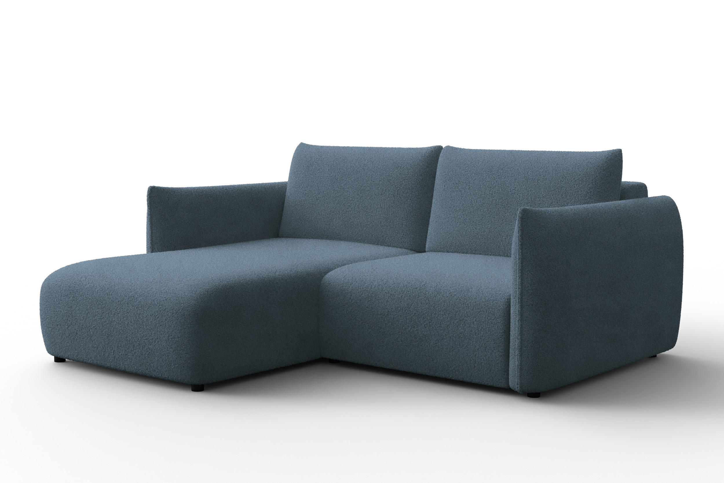 ECKSOFA TAUER 3-Sitzer LINKS, Bouclé-Stoff blau - Blau/Schwarz, Holz/Textil (173/206cm) - Courtois Laville