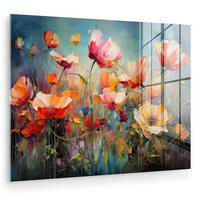 ACRYLGLASBILD Blumen - Aquarell - Kunst - Botanisch - Natur 80x60 cm - Orange, Glas (80/60cm) - MuchoWow