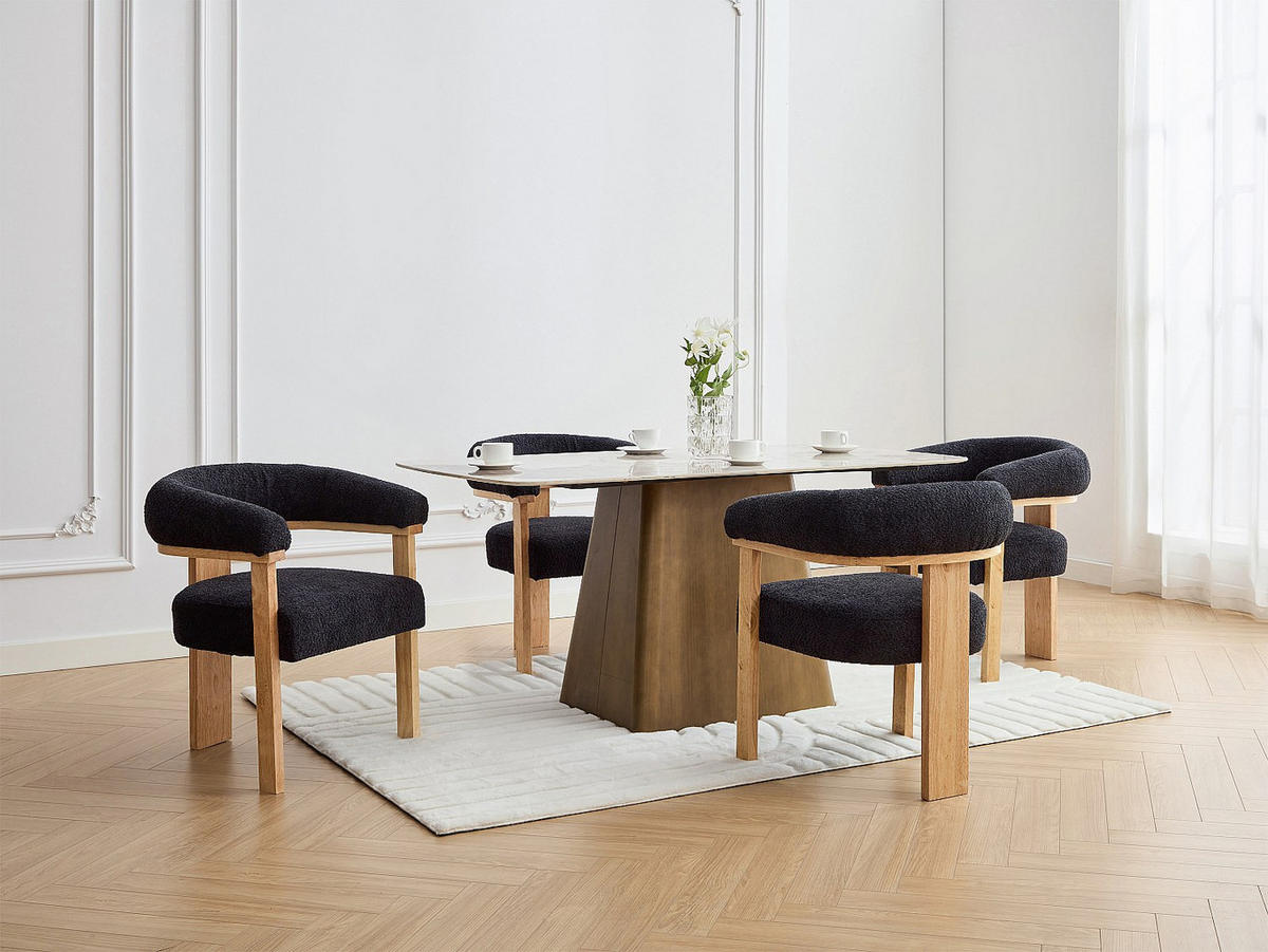 STUHL mit Armlehnen - Bouclé-Stoff & Kautschukholz - Schwarz & Holzfarben - LIVELIA - Schwarz, Textil (60/78/64cm) - Pascal Morabito