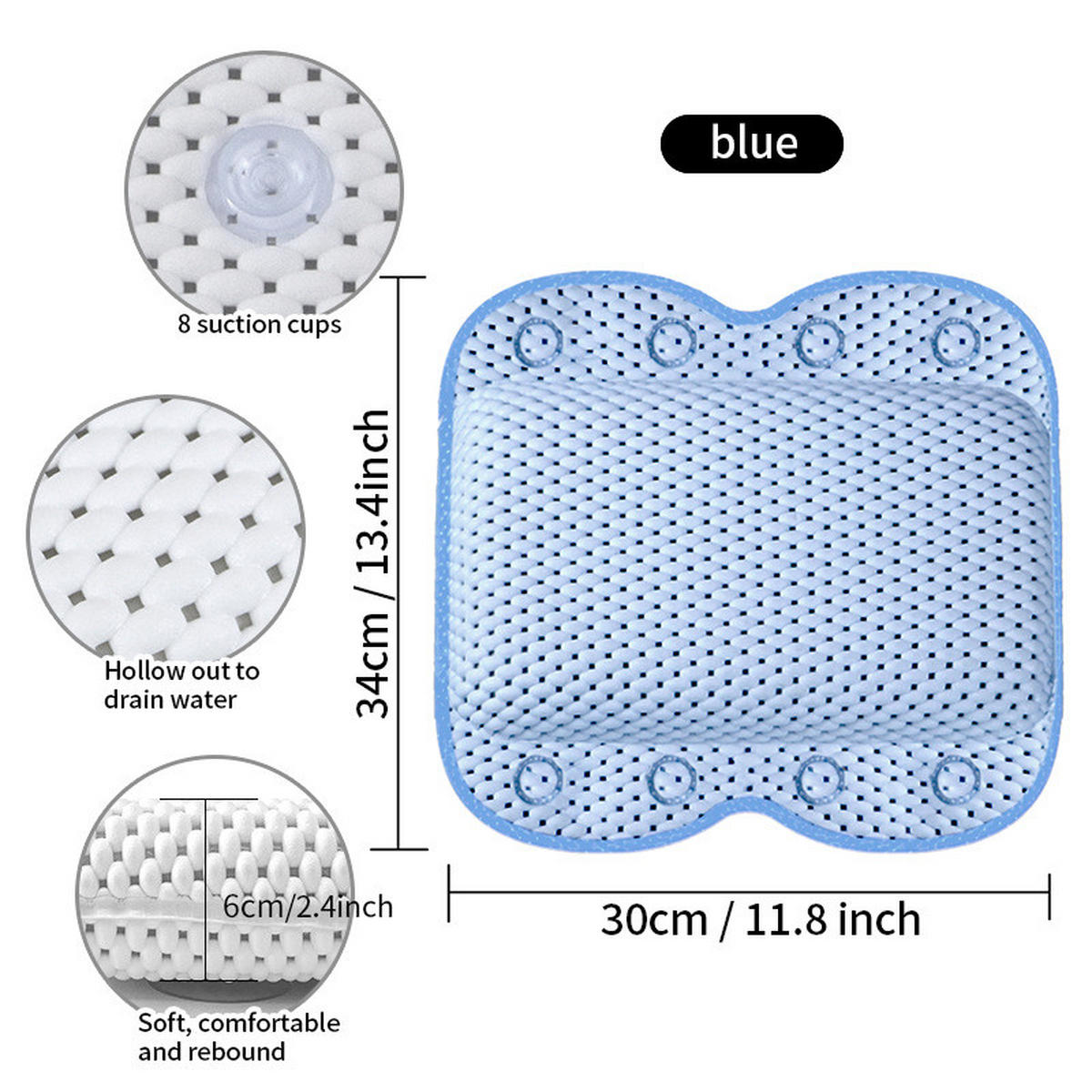 BADEKISSEN – 34 x 30 x 8 cm – Blau – 8 große Saugnäpfe - Blau, Textil (34/30cm)