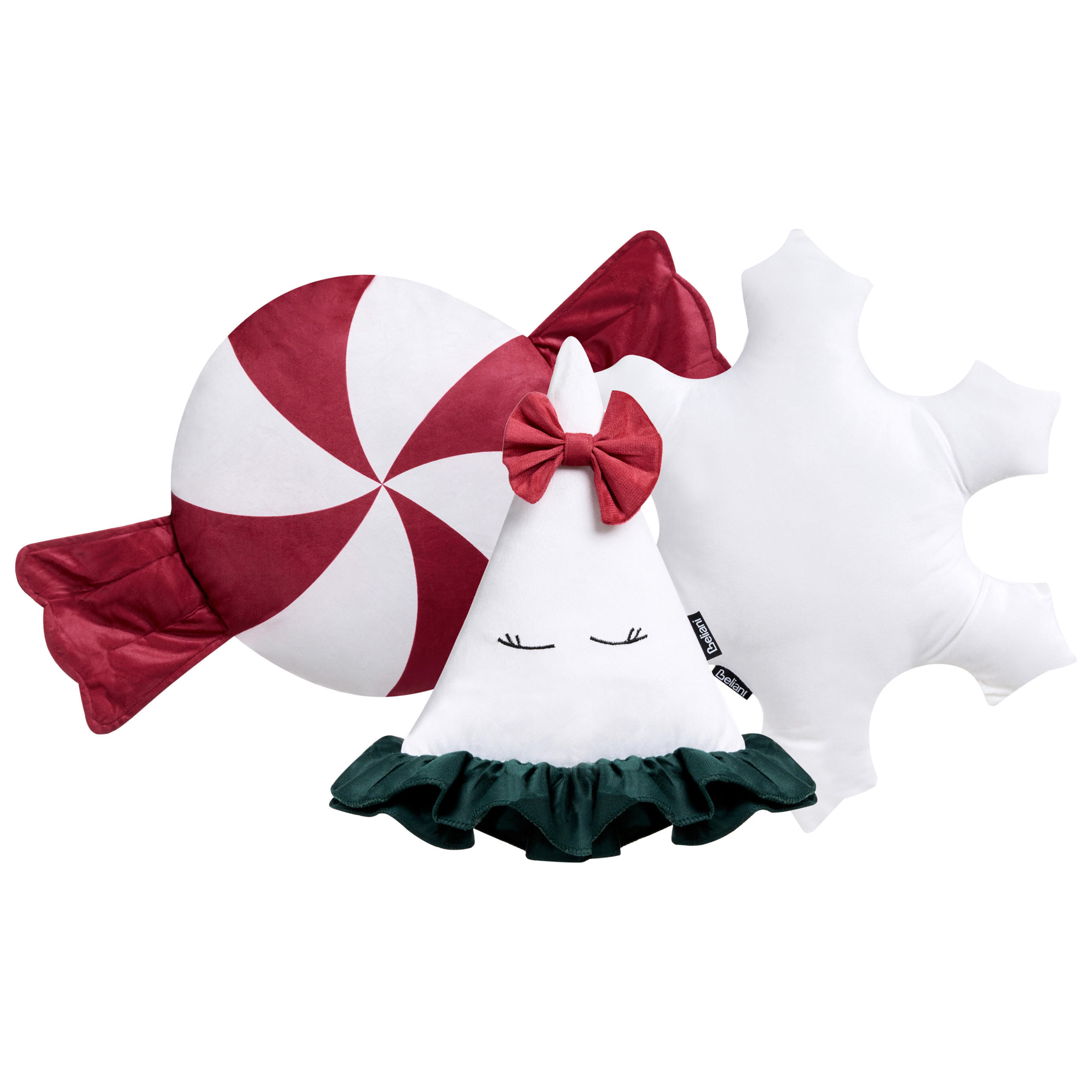 DEKOKISSEN 3er-Set Weiß 30/35 cm Noelnest - Rot/Weiß, Textil (40/40cm) - Beliani