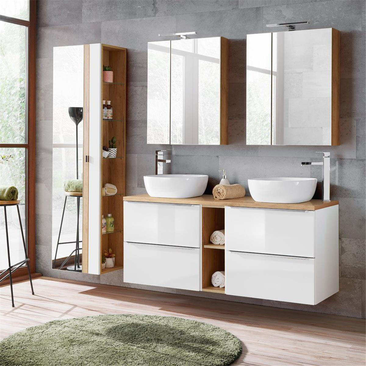 BADMÖBEL-SET 4-TLG. Toskana-56 - Weiß, Holzwerkstoff (205/190/46cm) - Lomado