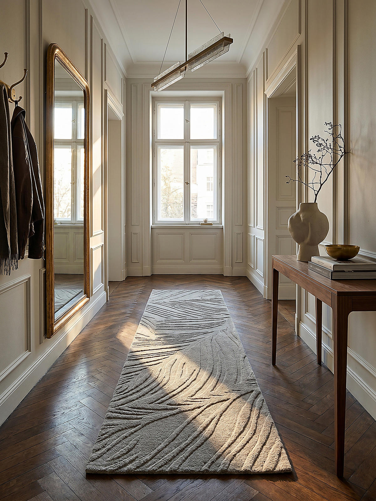 WOLLTEPPICH LEVEN, floral, Grau, 60 x 230 cm - Grau, Textil (230/60cm) - KADIMA DESIGN