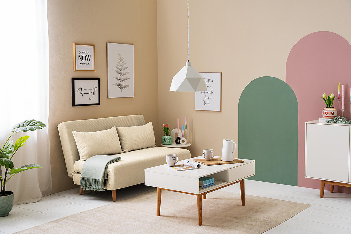 SCHLAFSOFA - Beige/Buchefarben, Buchenholz/Textil (141/81/90cm) - home24