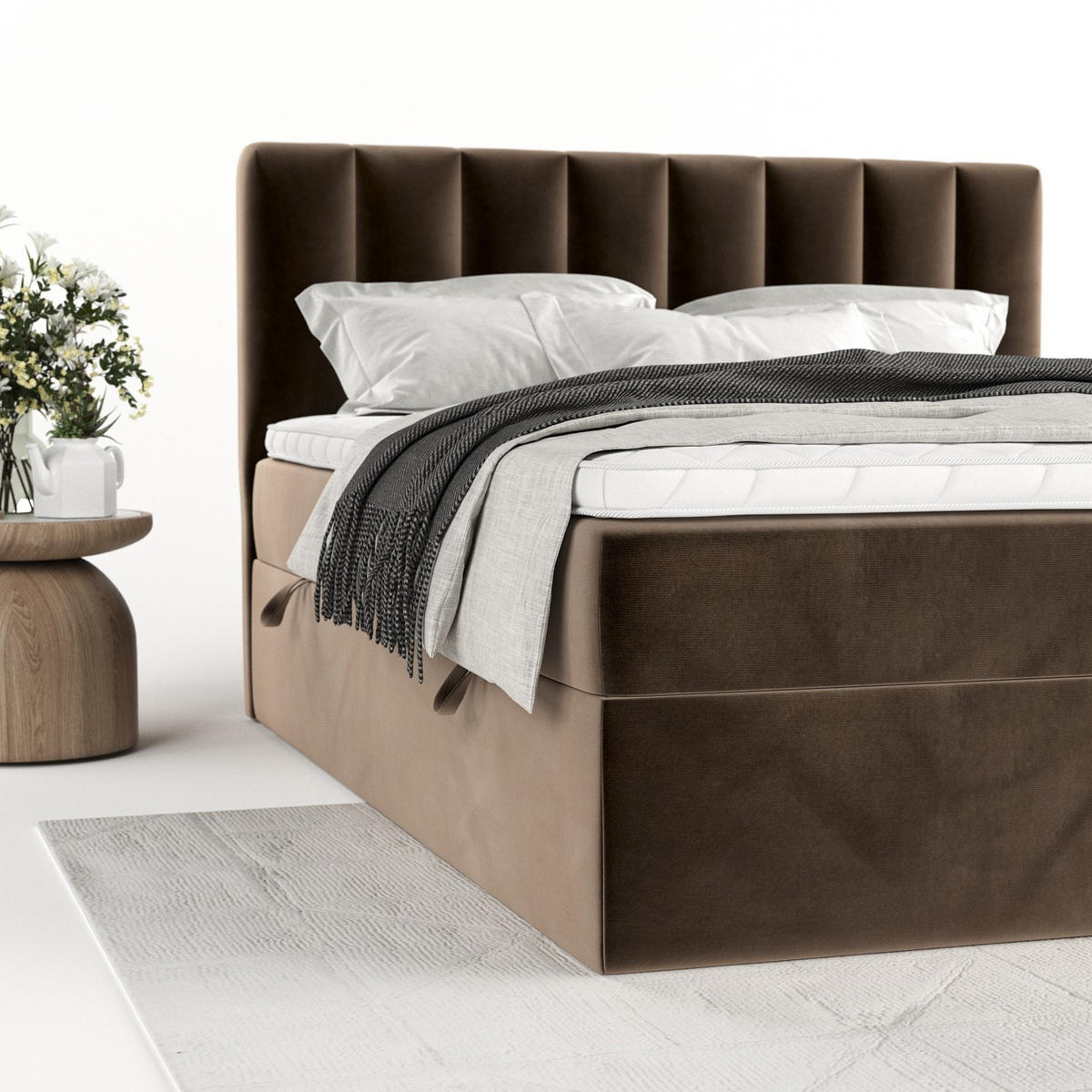 BOXBETT Bari 200/200 cm Braun im Paros Stoff - Braun, Holz/Holzwerkstoff (200/200cm) - AltaBeds